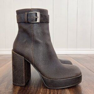 Steve Madden Ziva Platform Boot Distressed Leather Retro Zip Up Size 7.5 Brown